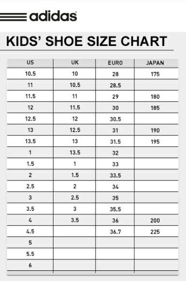 adidas kids shoe size guide.